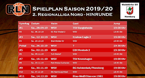 Spieltermine der 1. Herren 2019/2020 in der 2. Regionalliga Nord für die Hinrunde