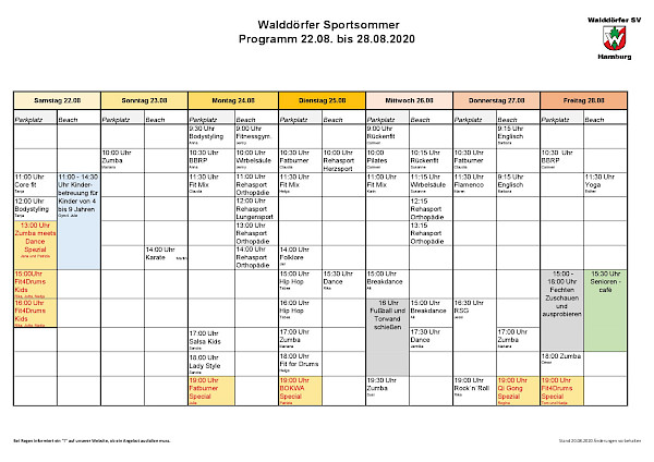 Walddörfer Sportsommer Sportprogramm 22.08.-28.08.2020