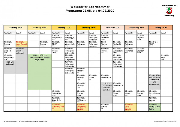 Walddörfer Sportsommer Sportprogramm 29.08.-04.09.2020