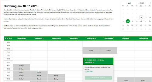 Umstellung Buchungsystem Tennisplätze