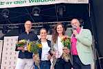 44. Volksdorfer Stadtteilfest - Talk &quot;Sport und Wirtschaft&quot; Jens Eickmeier, Silke Schwing, Michaela Beck, Ulrich Lopatta (v.l.n.r.)