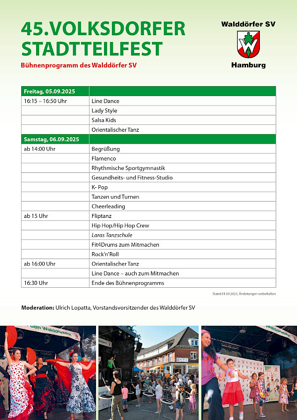 45. Volksdorfer Stadtteilfest - Bühnenprogramm Walddörfer SV