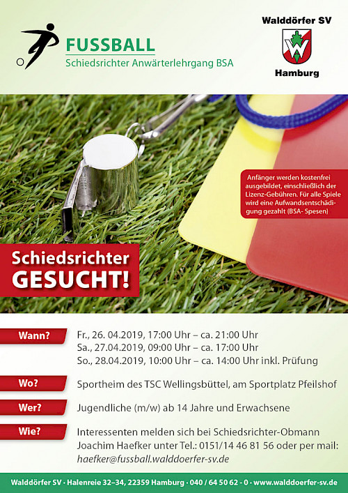 Neuer Schiedrichter Lehrgang 26.bis 28.04.2019